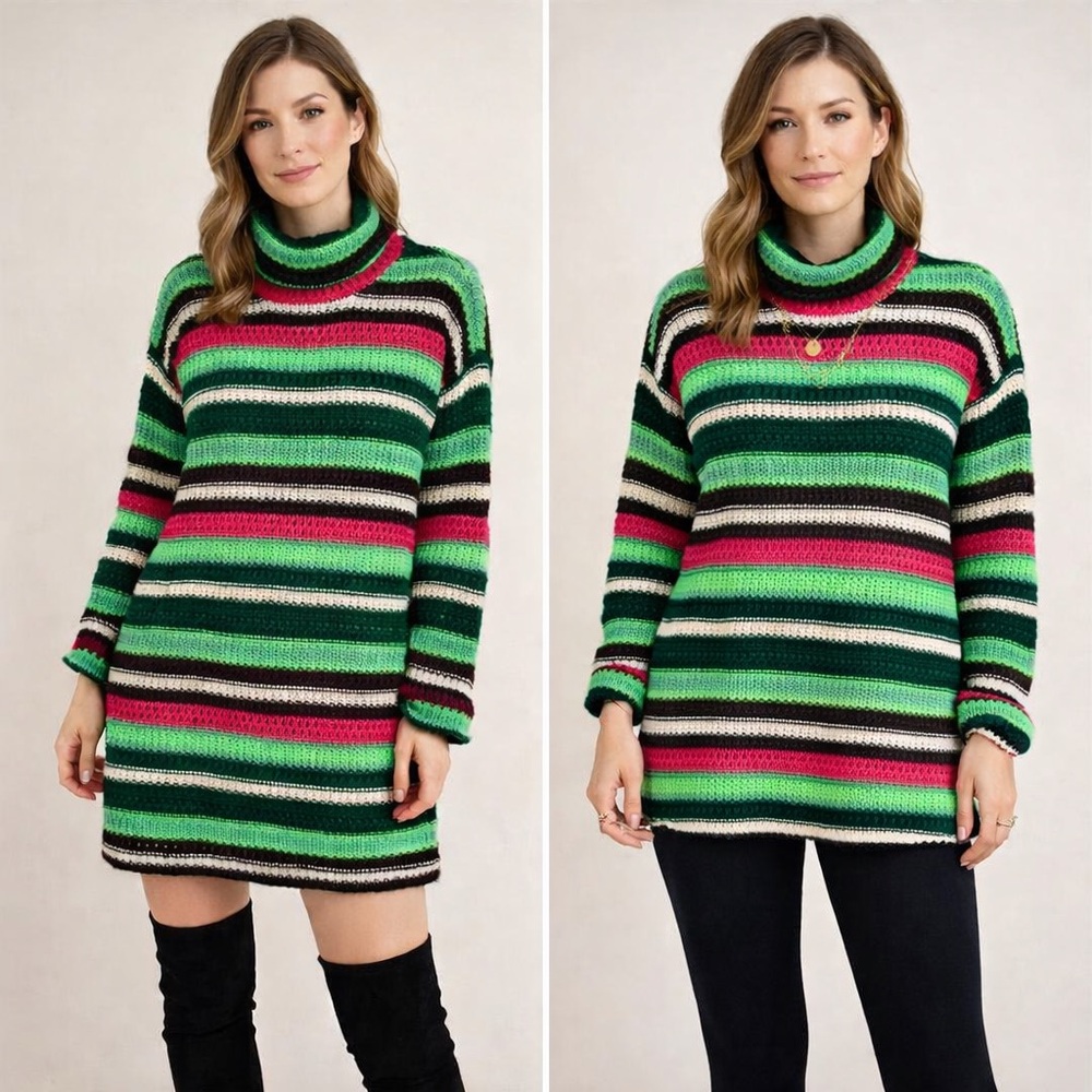 DAVI & DANI Vibrant Striped Cowl Neck Sweater